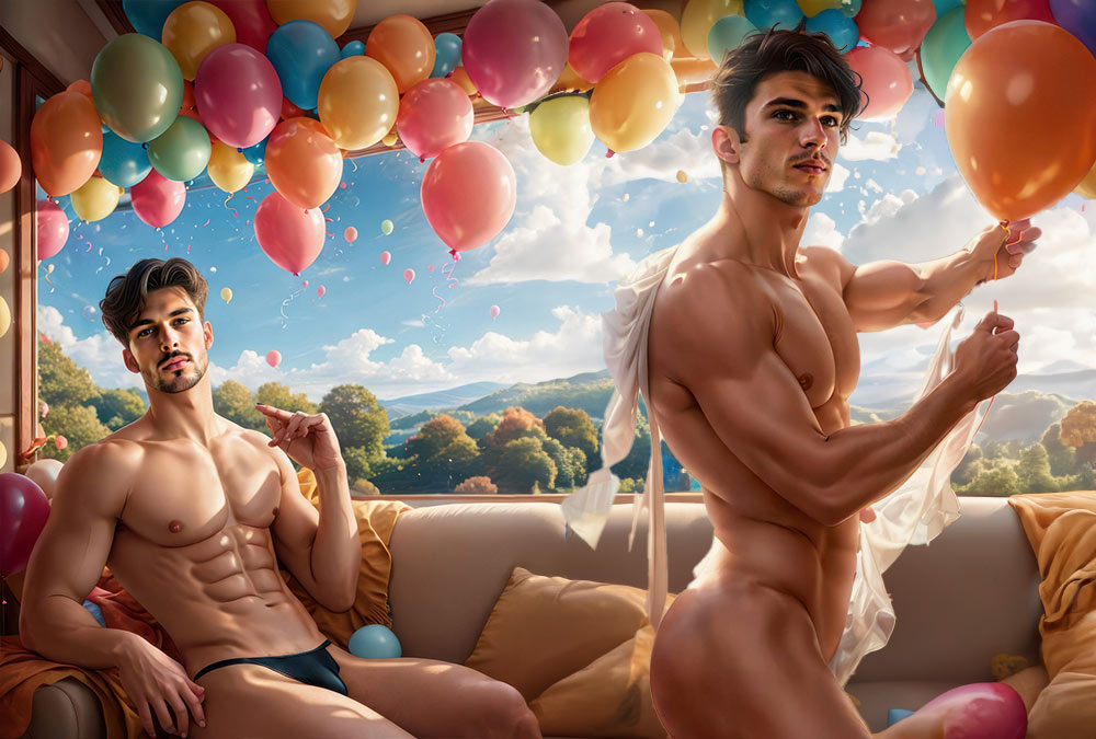 AI MEN WORLD Models in a Fantastical Balloon-Filled Room!